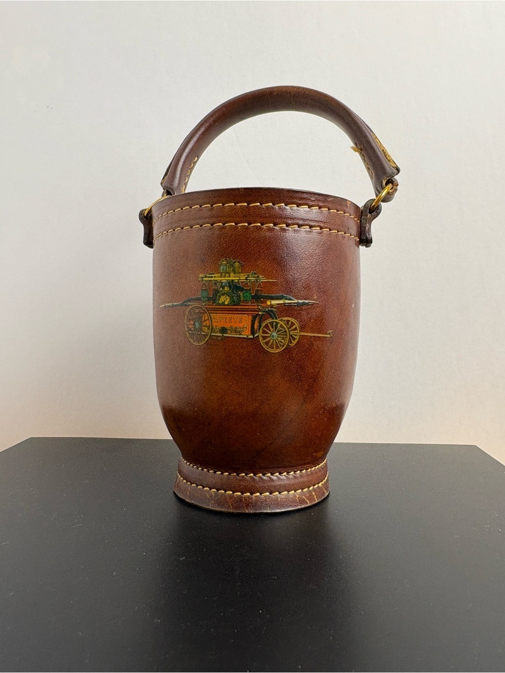 Vintage “Loyal Papeete” Leather Reproduction Fire Bucket from the 1950s-1960s.